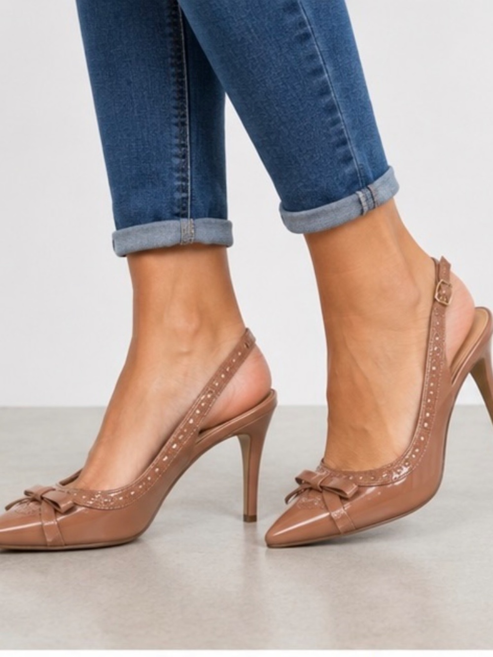 Fabulare Brown Patent Pointed-Toe Slingback Heels size 8, 39
